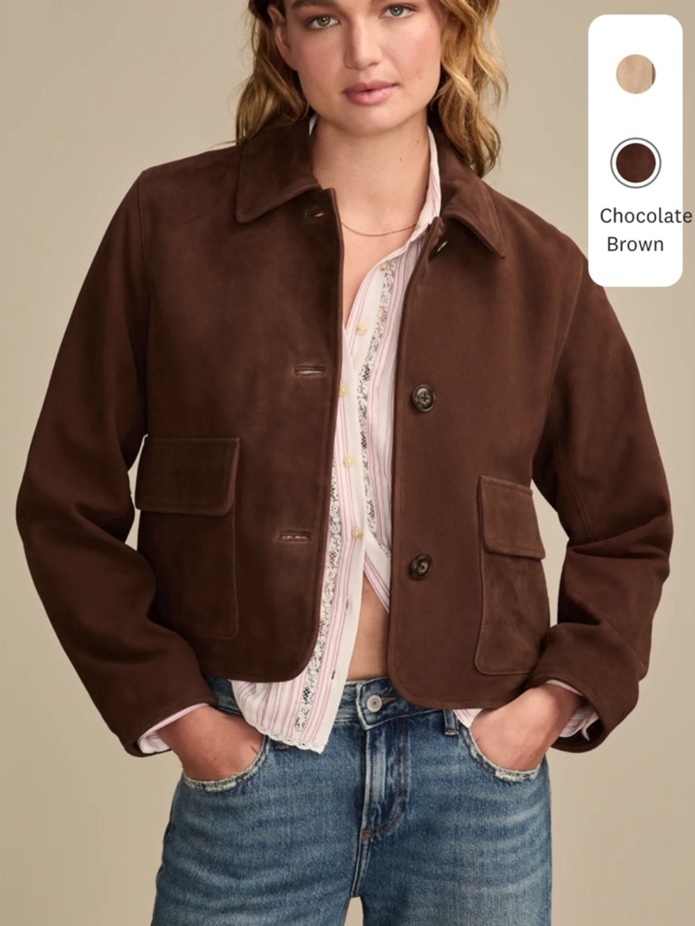 Lucky Brand Chocolate Brown Suede Cropped Jacket - Sz Medium